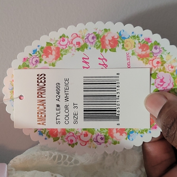 American Princess 3T Cream/Pink Lace Girls Dress with Bow in Back - Picture 3 of 5